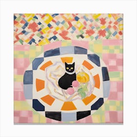 Pastel Black Cat In A Picnic Blanket Canvas Print