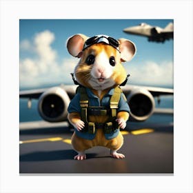 A Cute Fluffy Hamster Pilot Walking On A Military (1) Canvas Print