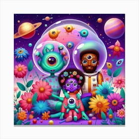 Aliens And Flowers Canvas Print