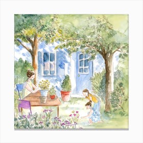 Jardinage En Famille Square Canvas Print