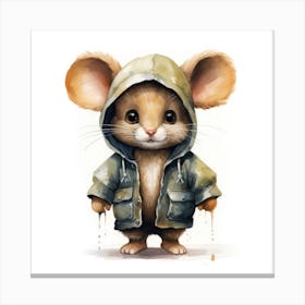 Watercolour Cartoon Mouse In A Hoodie 3 Canvas Print