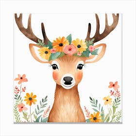 Floral Baby Elk Nursery Illustration (28) Canvas Print