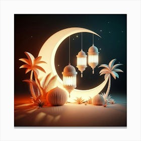 Ramadan Lanterns And Moon Canvas Print