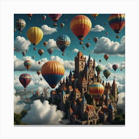 Castle With Hot Air Balloons Canvas Print