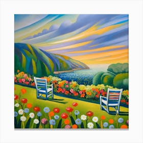 Paisaje Con Flores Sillas Mucho Pasto Canvas Print