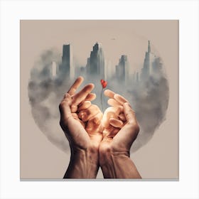 Two Hands Holding A Heart 1 Canvas Print