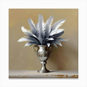 Silver Vase With Feathers Canvas Print