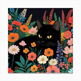 Black Cat In Flowers 7 Canvas Print