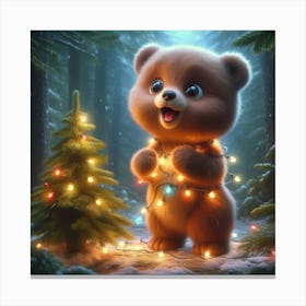 Christmas Bear In The Forest Canvas Print