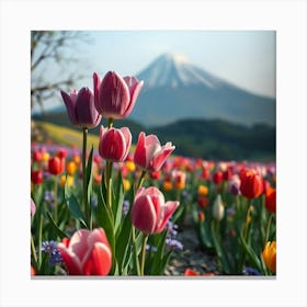 Tulips In Front Of Mount Fuji Stampe su tela