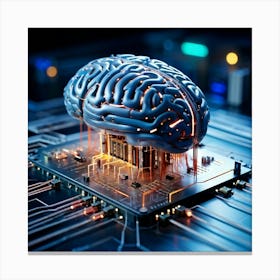 A Three Dimensional Cybernetic Human Brain With Electric Lines Running Through Functioning As A Ne (7) Canvas Print