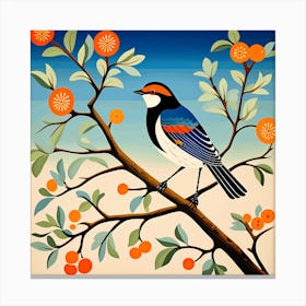 Russian Lubok Art, Bird On a Branch, folk art, 110 Canvas Print