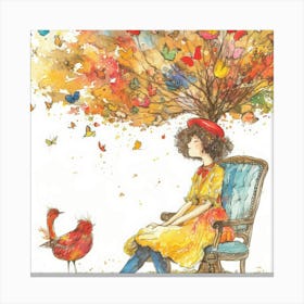 Girl And A Bird Canvas Print