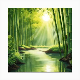 A Stream In A Bamboo Forest At Sun Rise Square Composition 19 Canvas Print