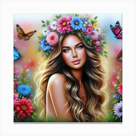 Flower Girl With Butterflies Canvas Print