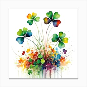 Clover Plant Silhouette Of A Clover Plant Created From Abstract Multi Colored Shapes White Ba(1) Canvas Print