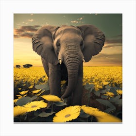 Elephant In A Field Of Sunflowers Canvas Print