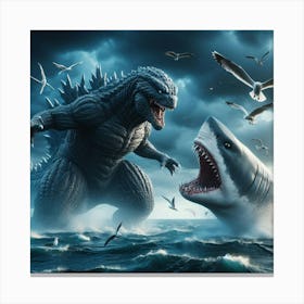 Godzilla Vs Shark 1 Canvas Print