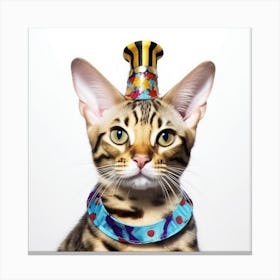 Bengal Cat With Party Hat Canvas Print