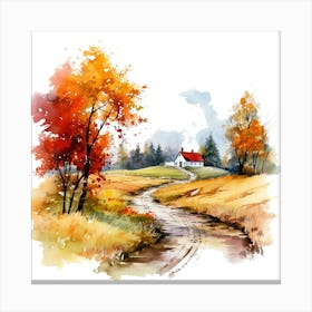 Watercolor Autumn Landscape Watercolor Painting 4 Canvas Print