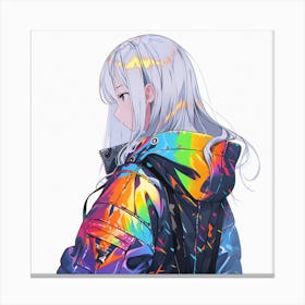 Anime Girl In Rainbow Jacket Canvas Print
