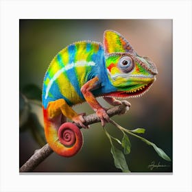 Kaleidoscope A Realistic Portrait Of A Vibrant Chameleon In Natural Habitat (3) Canvas Print