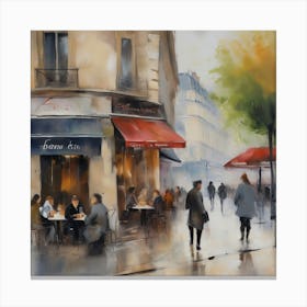 Paris Cafes.City of Paris. Cafes. Passersby, sidewalks. Oil colours.1 Canvas Print