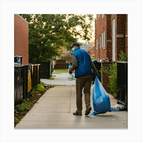 A Photo Of A Man Taking A Garbage Bag Out To A Dum Canvas Print