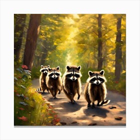 Raccoons In The Woods Canvas Print