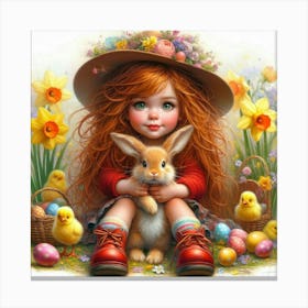 A Cute Little Girl With Easter Bunny Canvas Print