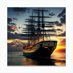 Sailing Ship At Sunset 9 Canvas Print