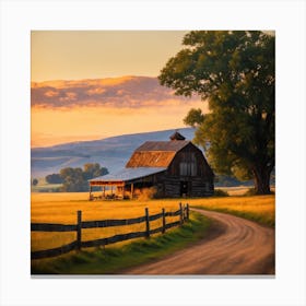 Sunset At The Barn Canvas Print