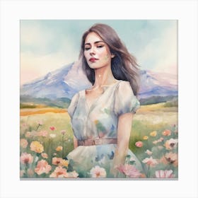 Girl In A Field Of Flowers Canvas Print