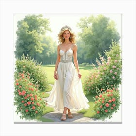 Serene Watercolor Princess Diana In A Peaceful Garden Setting 1 Canvas Print