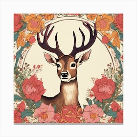 Deer With Flowers Canvas Print