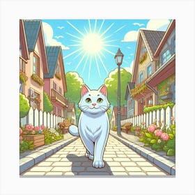 Cute Cat Walking In The Street Canvas Print