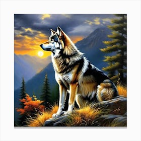 Wolf At Sunset Canvas Print