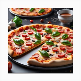 Pizza On A Black Background 1 Canvas Print