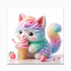 Rainbow Kitten Eating Ice Cream Canvas Print