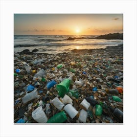 Plastic Pollution At Sunset Canvas Print