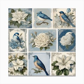 Blue Birds And Flowers Canvas Print