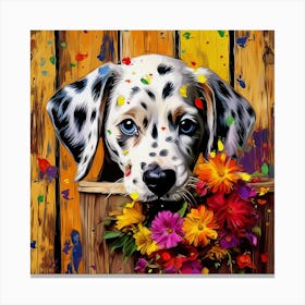 Dalmatian Dog With Flowers Canvas Print