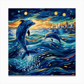 Dolphins In The Sea 1 Canvas Print