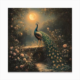 Peacock In The Moonlight 5 Canvas Print