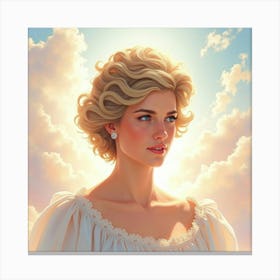 Princess Diana Surrounded By Delicate Watercolor Clouds And Light 1 Canvas Print