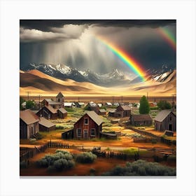 A Rainbow Appears Over An Abandoned Rural Town Using The Classic Style 2 Canvas Print