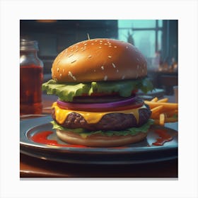 Hamburger On A Plate 135 Canvas Print