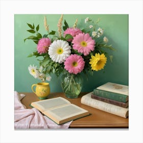 Book And Flowers Canvas Print