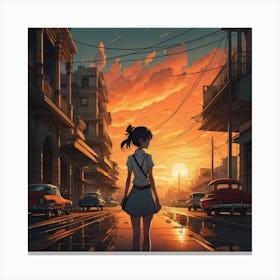 Sunset Girl in Havana Canvas Print