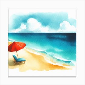 Beach Bliss: A Watercolor Painting of a Relaxing Beach Scene Canvas Print
